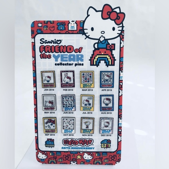 Sanrio Hello Kitty Friend of the Year Pin Set 2019 With Plexiglass Display Board - Picture 1 of 16